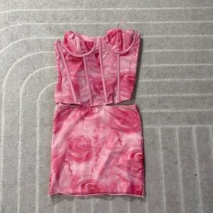 Pink Rose Edikted Corset & Skirt Set